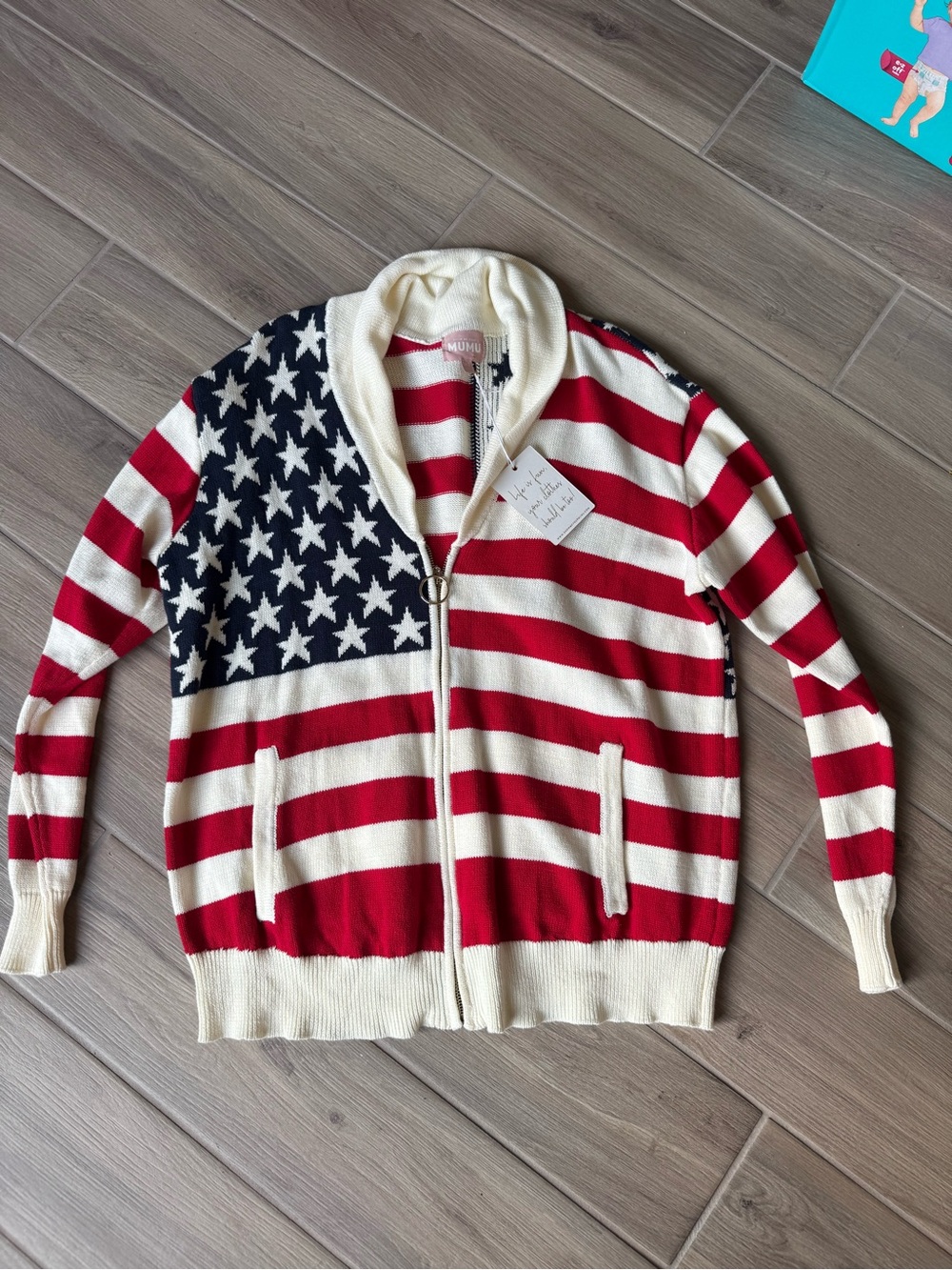 Show Me Your MuMu Red, White & Blue American Flag Zip Cardigan